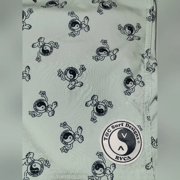 RVCA Men's Swim Shorts - Light Gray with Black Print - Picture 2 of 8